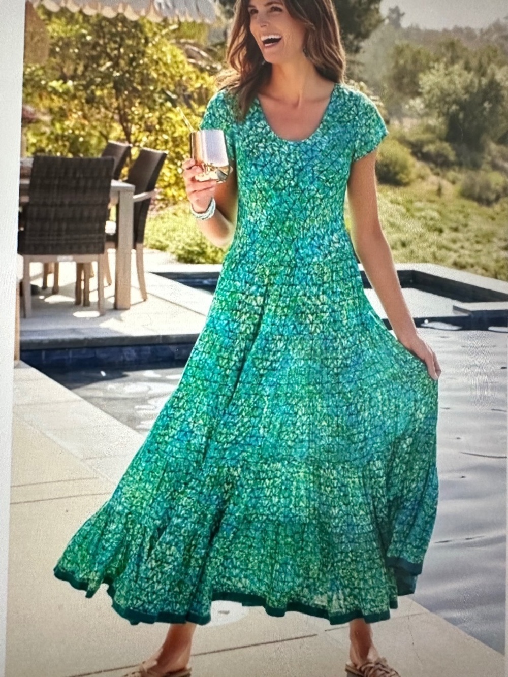 Soft Surroundings Green & Teal Floral Maxi Dress